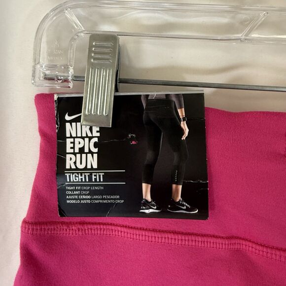 New Nike Epic Run Tight Fit Leggings Women's Medium Crop Length Pink Drawstring - Picture 8 of 10